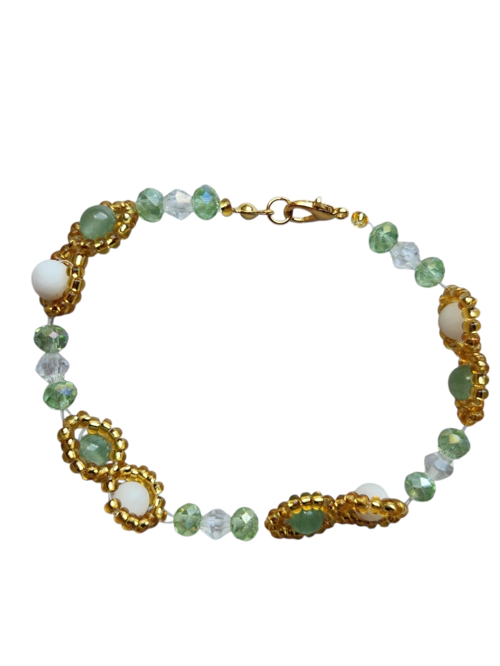 Gold-Tone Green Aventurine & White Jade Beaded Bracelet - Picture 2 of 3